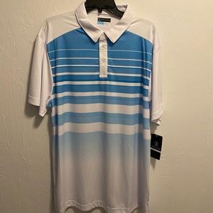PGA Tour Pro Series White & Blue Striped Short Sleeved Polo Size XL